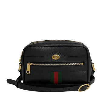 GUCCI Ophidia Sherry Line GG Hardware Leather Shoulder Bag Pochette Black 74536