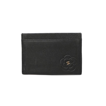 Chanel Card Case Camellia Leather Card Case Black