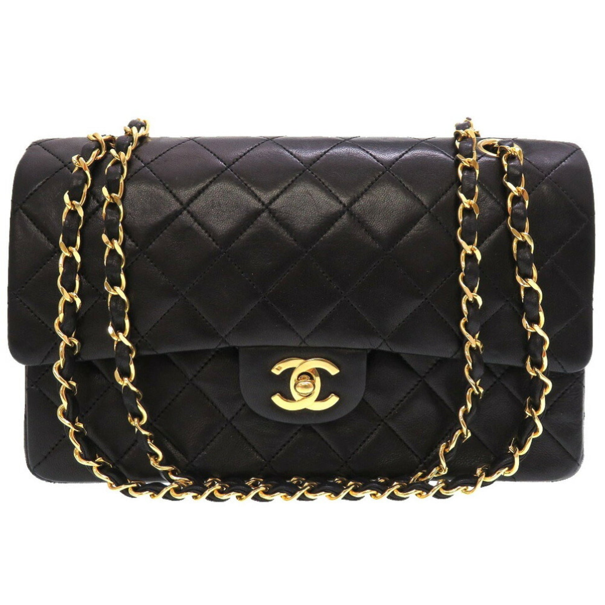 Chanel Matelasse 25 Lambskin Black 0 Series W Flap Gold Chain