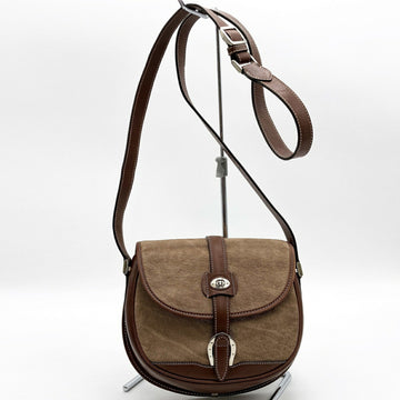 GUCCI Old  Shoulder Bag Crossbody Pochette Brown Elephant Leather Ladies Vintage 007・14・0004