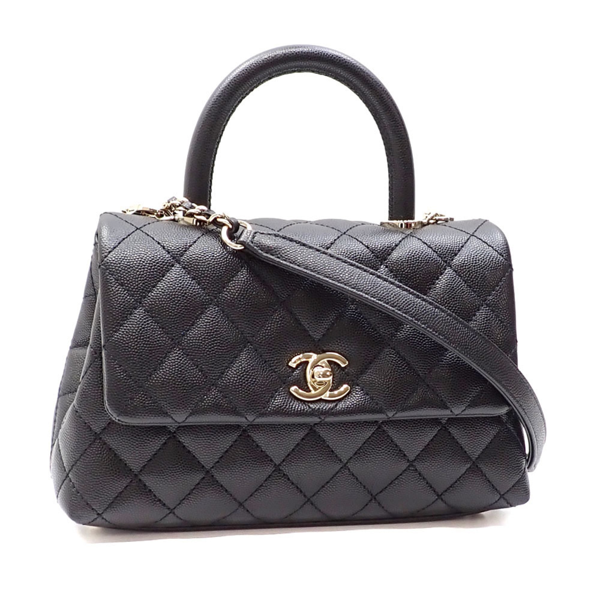 Chanel Handbag Matelasse Coco Handle XXS Women's Black Caviar Skin AS2215