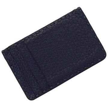 FENDI Card Case Navy Blue Celeria 7M0199 Leather  Holder Men's Women's Unisex Stitch Buttonhole Bar