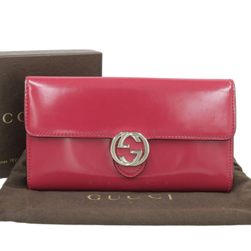 GUCCI interlocking G long wallet with hook patent leather pink 369663 203887