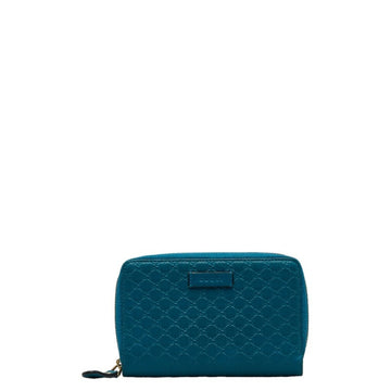 GUCCI Micro sima Round Zip Bifold Wallet 449423 Turquoise Blue Leather Women's