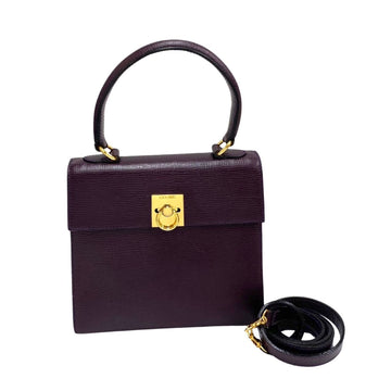 CELINE Ring Hardware Leather Genuine 2way Handbag Mini Shoulder Bag Pochette Purple