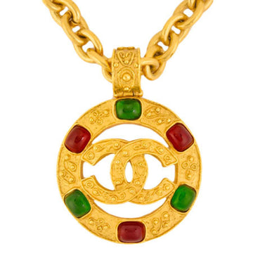 Chanel necklace grippoa here mark color stone (red green) 94A gold metal grippowa