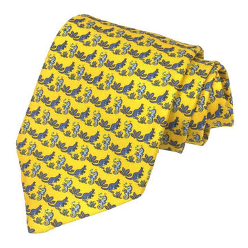 HERMES tie in the pocket kangaroo seahorse 100% silk yellow men's