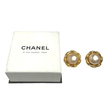 CHANEL fake pearl with blister without rubber GP 93P gold earrings