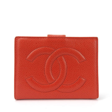 CHANEL Bifold Compact Wallet No. 4 Coco Mark Red Caviar Skin Leather Accessories Ladies compact red