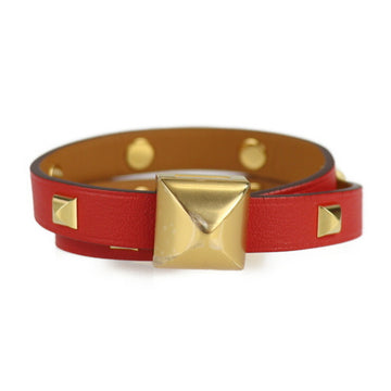HERMES Medor Anfini Clute Double Tour Bracelet Notation Size T2 Vaud Swift Red Series Gold Bangle Metal Fittings C Engraved