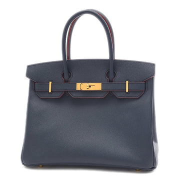 Hermes Birkin 30 Epsom Leather Handbag Blue Indigo Rouge H