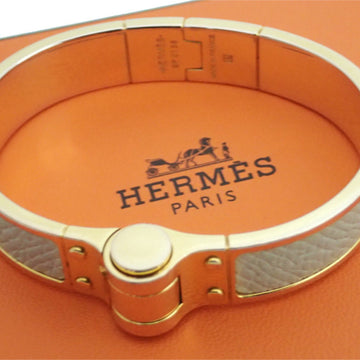 HERMES Bangle Charniere Gold x Off-White Metal Material Leather Bracelet Women's