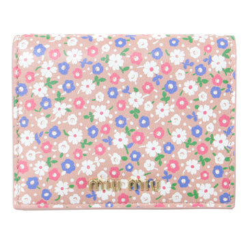 MIU MIU MIU Wallet Pink FREE Bifold Folding Floral Pattern Flower Print Leather Cowhide Girly Feminine