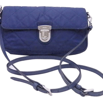 Prada diagonal shoulder bag quilting navy blue nylon x leather silver metal fittings crossbody
