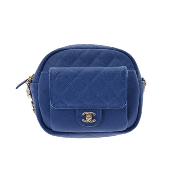 Chanel mini matelasse chain shoulder bag blue ladies caviar skin