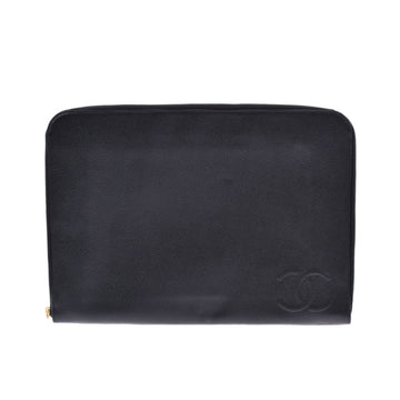 Chanel clutch bag COCO mark black unisex caviar skin