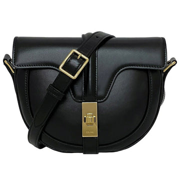 CELINE Shoulder Bag Buzas Black Gold 188013BEY.38NO Calf Leather GP  Pochette Flap Turnlock Cowhide Luxury