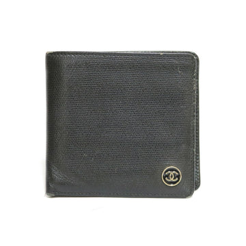 CHANEL bi-fold wallet Coco Button Mark CC Leather Black Women's Men's