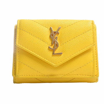 SAINT LAURENT Leather Monogram Tiny Trifold Wallet 505118 Yellow