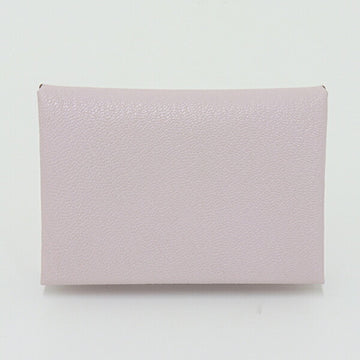 HERMES Calvi Duo Card Case Mauve Pale Chevre U Engraved [Made in 2022] Business Holder Coin Purse