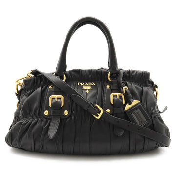 PRADA gathered handbag shoulder bag leather NERO black BN1407