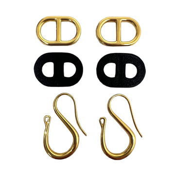 HERMES Eau Maillon Earrings GP Vaux Swift Black Gold Hardware Women's Noir