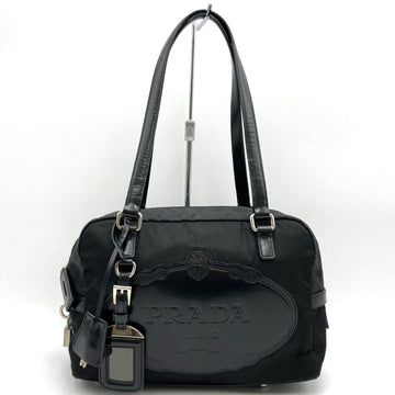 PRADA tote bag shoulder logo mark black nylon leather ladies BR3150