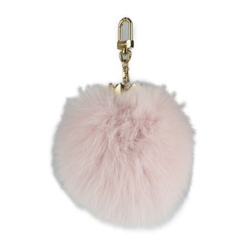 LOUIS VUITTON Fluffy Keychain M67371 Rabbit Fur Metal Rose Claire Bag Charm