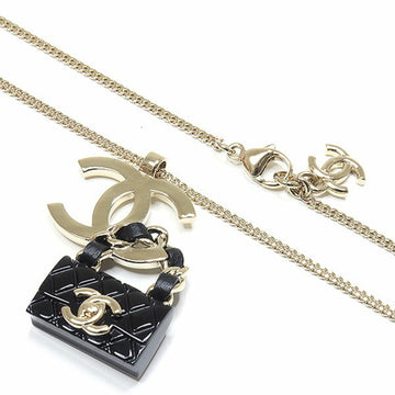 CHANEL Back Motif Pendant Necklace Metal/Resin Light Gold/Black 42/59cm B23C Cocomark Matrasse Bag Costume Jewelry