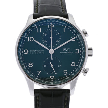 IWC SCHAFFHAUSEN Portugieser Chrono IW371615 Men's SS/Leather Watch Automatic Winding Green Dial