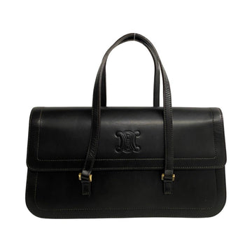 CELINE Triomphe Calf Leather Handbag Boston Bag Dark Brown 28036
