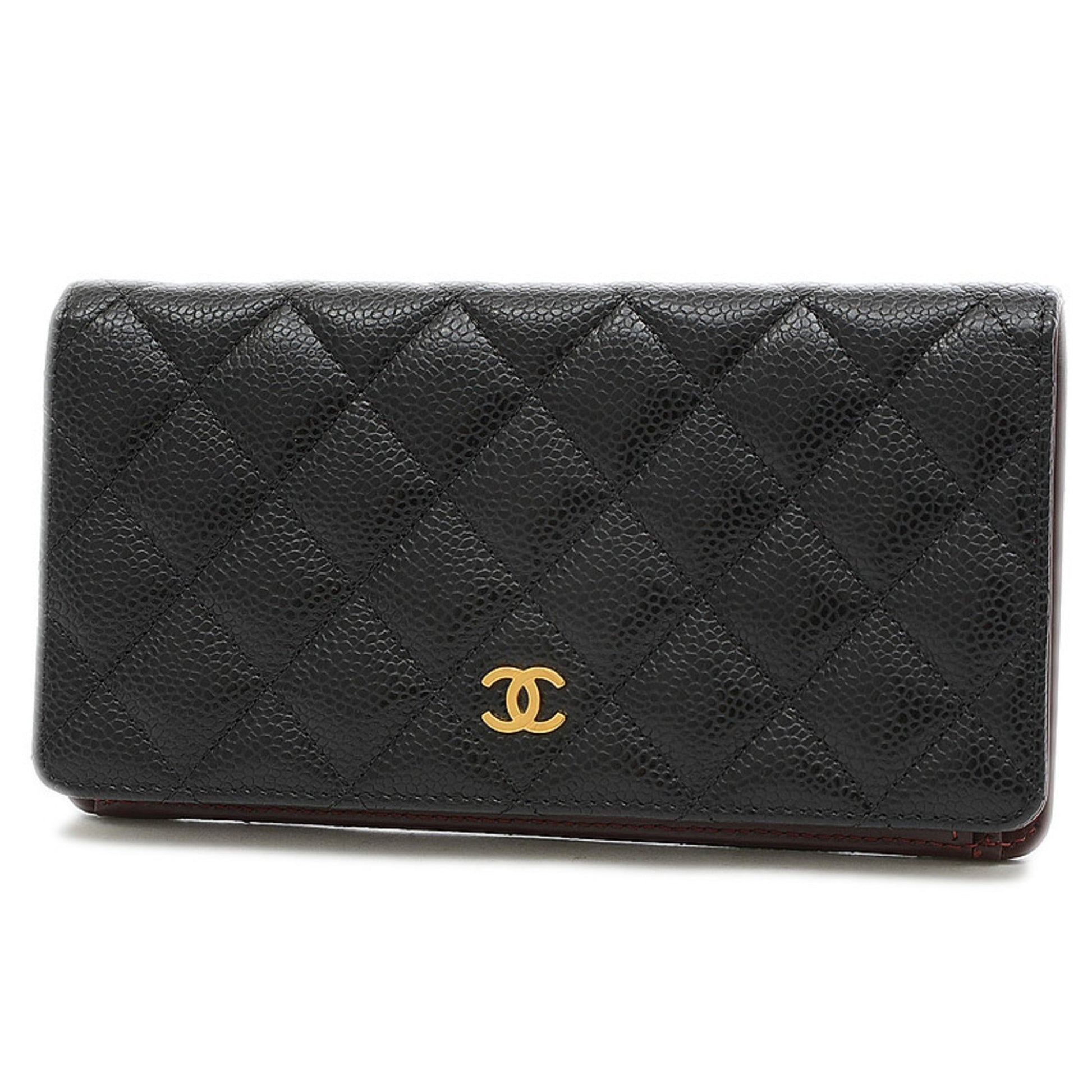 Chanel matelasse bi-fold long wallet caviar skin black A31509