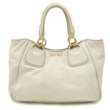 MIU MIU Miu Tote Bag Handbag Leather White