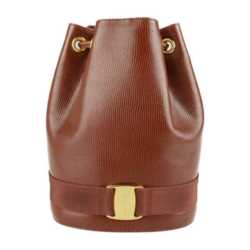 Salvatore Ferragamo Vara rucksack daypack 21 5676 embossed leather brown drawstring backpack