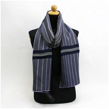 GUCCI silk scarf muffler gray x navy purple striped pattern  women's multicolor