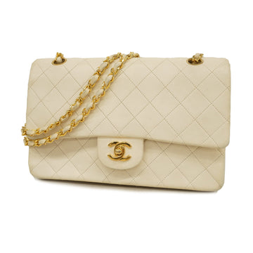 Chanel Shoulder Bag Matelasse W Flap W Chain Lambskin White Gold metal