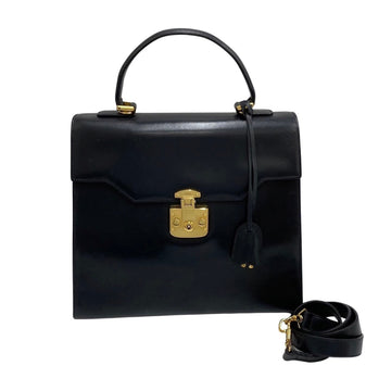 GUCCI Old Vintage Ladylock Calf Leather 2way Handbag Shoulder Bag Black 15439