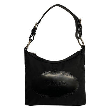 PRADA Logo Nylon Leather Genuine One Shoulder Bag Handbag Tote Black