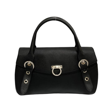 SALVATORE FERRAGAMO Gancini Hardware Logo Leather Genuine Handbag Mini Tote Bag Black