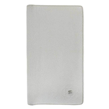 Chanel Camellia here mark bi-fold long wallet leather ivory 13 series with seal