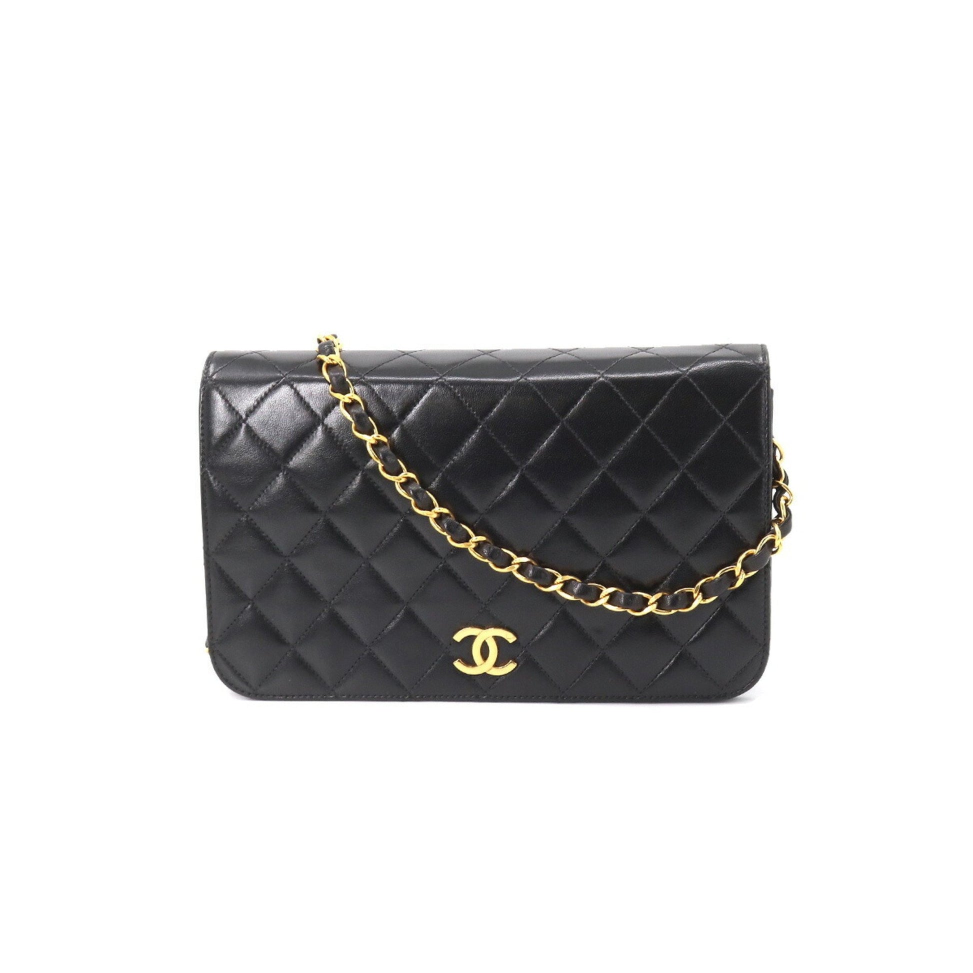 Chanel matelasse chain shoulder bag leather black gold metal fittings