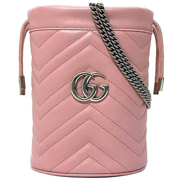 Gucci Bucket Bag Pink Silver GG Marmont 575163 Leather GUCCI Shoulder Chain Quilted Heart Women's