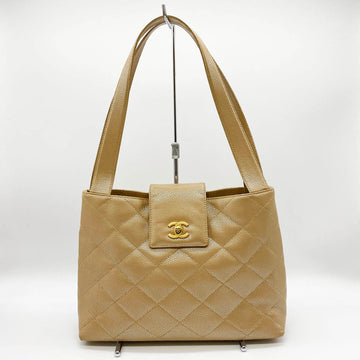 CHANEL Handbag Tote Bag Coco Mark Caviar Skin Gold Hardware Beige Ladies