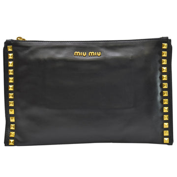 Miu MIU Bag Black Gold Leather Clutch Ladies
