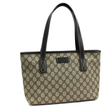 Gucci GG Supreme Plus Tote Bag Shoulder 211138 PVC x Leather Beige Dark Brown GUCCI Women's Men's Attached