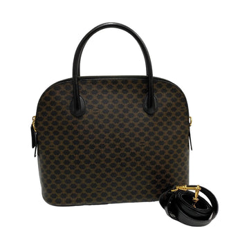 CELINE Vintage Macadam Blason Triomphe Pattern Leather 2way Handbag Shoulder Bag Black
