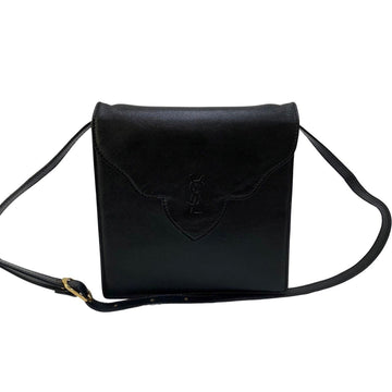 YVES SAINT LAURENT YSL Logo Leather Genuine Mini Shoulder Bag Pochette Sacoche Black 27791