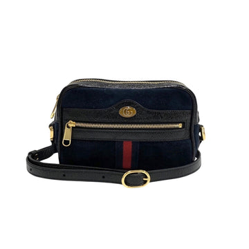 GUCCI Ophidia Sherry Line GG Logo Metal Fittings Suede Leather Genuine Mini Shoulder Bag Navy 28697