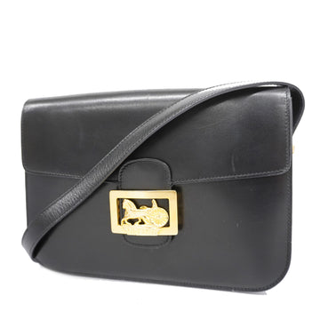 CELINEAuth  Carriage Metal Fittings Women's Leather Shoulder Bag Black