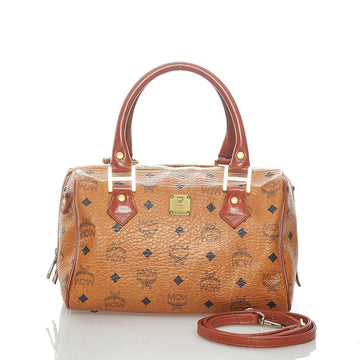 MCM Visetos Glam Handbag Shoulder Bag 2way Brown PVC Leather Ladies